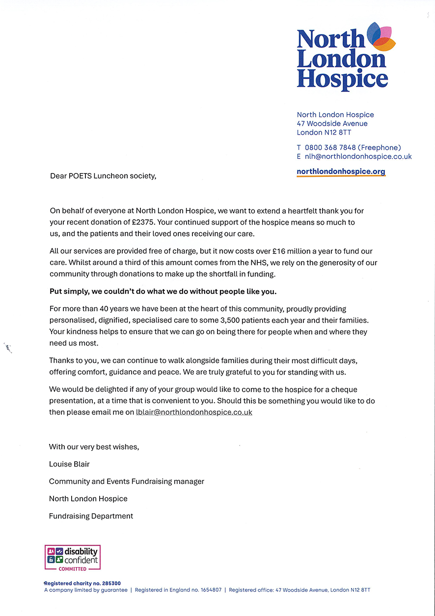 POETS 2025 North London Hospice Donation