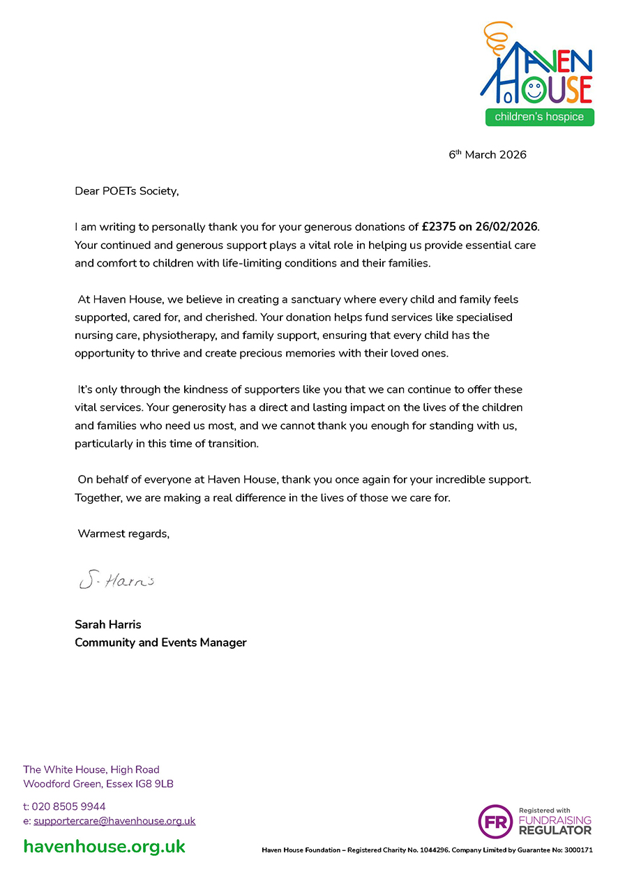 POETS 2025 Haven House Children's Hospice Donation